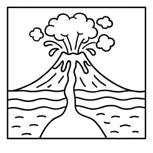 Vzdělávací omalovánka průřezu sopky při erupci – coloring page ke stažení zdarma
