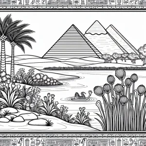 Omalovánka Egyptské pyramidy a nilské rostliny – zdarma ke stažení a vybarvení