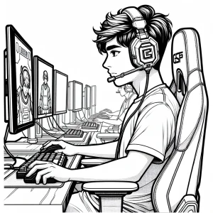 Esportovní hráč u počítače – omalovánka zdarma k vytištění, coloring page pro děti