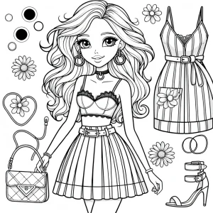 Malvorlage eines modischen Mädchens in stylischem Outfit – kostenlose coloring page zum Ausmalen