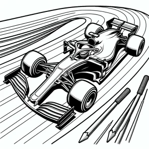 Formule 1 závodní auto na trati – omalovánka, coloring page zdarma k vytištění
