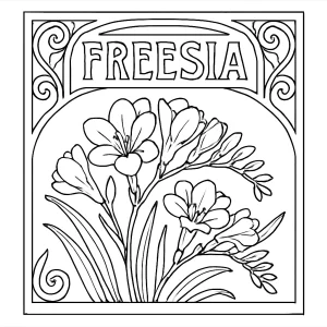 Art Nouveau frézie omalovánka – květinová coloring page k vytištění a vybarvení