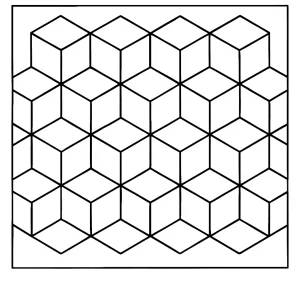 Geometrická omalovánka zdarma s hexagony tvořícími iluzi 3D kostek k vytištění