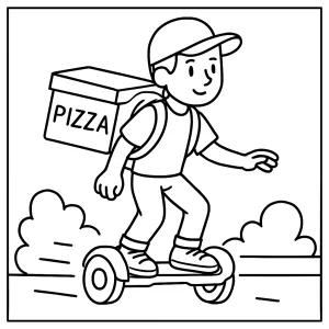 Kurýr na hoverboardu doručuje pizzu – omalovánka k vytištění zdarma