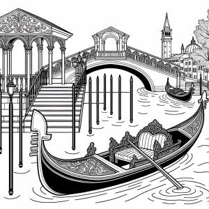 Omalovánka: talianska gondola pod benátskym mostom – omaľovánka na vytlačenie