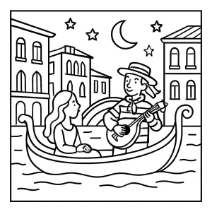 Omalovánka gondoly v Benátkach večer – coloring page na vytlačenie zadarmo