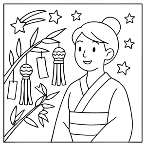 Tanabata Star Festival omalovánka zdarma – japonský festival hvězd, coloring page k vytištění pro děti