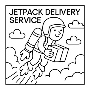 Jetpack doručovací služba omalovánka - coloring page s létajícím doručovatelem pro děti