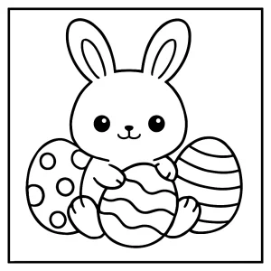 Kawaii Osterhase mit Ostereiern Malvorlage – kostenlose coloring page zum Ausdrucken und Ausmalen für Kinder