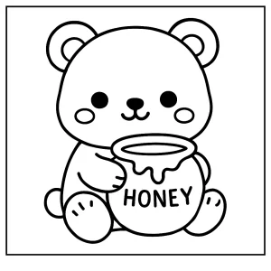 Kawaii beer met honingpot kleurplaat om gratis te printen en in te kleuren voor kinderen