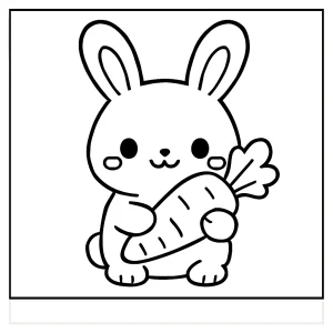 Kawaii-Hase hält Karotte – Malvorlage coloring page zum Ausdrucken für Kinder