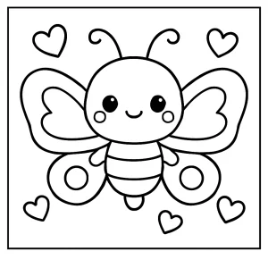 Kawaii Schmetterling mit Herzen coloring page – kostenlose Malvorlage zum Ausdrucken für Kinder
