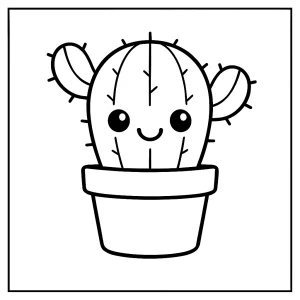 Kawaii Kaktus mit Lächeln coloring page – kostenlose Malvorlage zum Ausmalen für Kinder