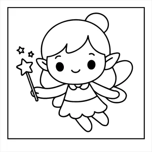 Kawaii Fee mit Zauberstab Malvorlage – kostenlose coloring page zum Ausmalen und Ausdrucken