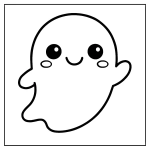 Kawaii spookje met glimlach coloring page – gratis kleurplaat voor kinderen om te printen en in te kleuren