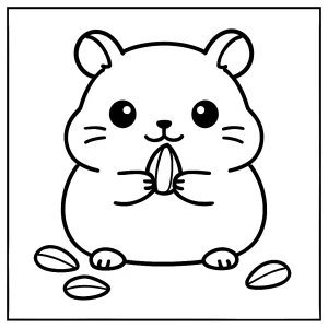 Kawaii-Hamster mit Sonnenblumenkernen Malvorlage – kostenlose Coloring Page zum Ausmalen für Kinder