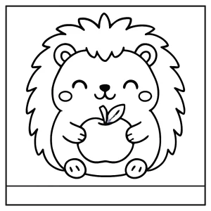 Kawaii Igel mit Apfel Malvorlage – kostenlose coloring page zum Ausdrucken