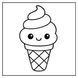 Kawaii Eiscreme mit lachendem Gesicht coloring page zum Ausmalen für Kinder
