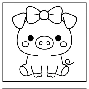 Kawaii Schwein mit Schleife Malvorlage – kostenlose coloring page zum Ausdrucken und Ausmalen für Kinder