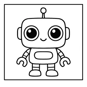 Kawaii Roboter mit großen Augen Malvorlage – coloring page zum Ausmalen für Kinder
