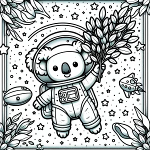 Omalovánka koala astronaut ve vesmíru k vytištění zdarma