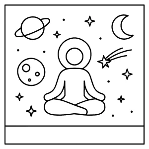 Minimalistická omalovánka vesmíru s planetami a hvězdami – coloring page zdarma