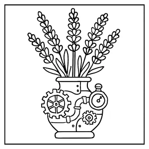 Levandulová steampunk váza omalovánka – coloring page ke stažení zdarma