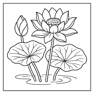 Vintage botanická omalovánka lotosu – coloring page k vybarvení zdarma