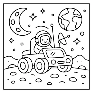 Omalovánka měsíčního roveru – coloring page s vozidlem na Měsíci k vybarvení