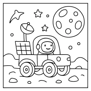 Lunární vozítko na měsíčním povrchu – omalovánka ke stažení zdarma, coloring page