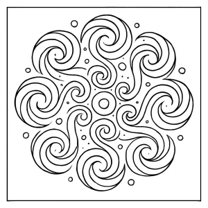 Mandala galaxie tvořená spirálami – omalovánka k vytisknutí zdarma, coloring page s vesmírnými motivy