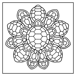 Mandala z želvích krunýřů – omalovánka k vytištění zdarma