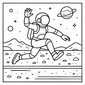 Mars olympiáda skok do dálky omalovánka – sportovec v aréně s nízkou gravitací, omalovánka zdarma k vytištění