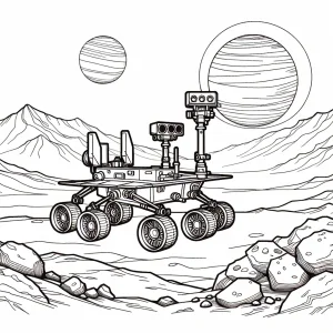 Rover en Marte explorando el planeta rojo, página para colorear gratuita para imprimir