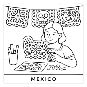 omalovánka mexického papel picado workshopu, coloring page zdarma k tisku