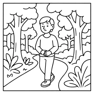 Omalovánka zdarma s tématem lesní koupel a stezka mindfulness - coloring page