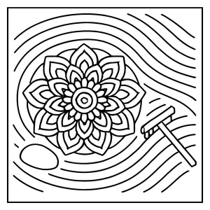Mandala a písečná zenová zahrada omalovánka – mindfulness coloring page pro děti i dospělé