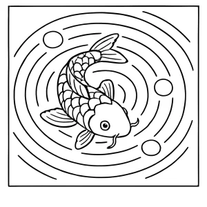 Omalovánka zen koi a vlnky – mindfulness coloring page zdarma