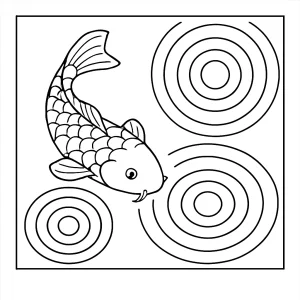 Zen koi ripple study omalovánka – mindfulness coloring page ke stažení zdarma