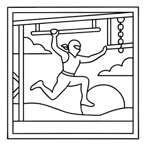Ninja Warrior při západu slunce – omalovánka zdarma k vytisknutí, coloring page s bojovníkem pro děti