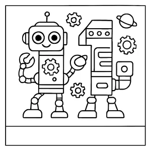 Omalovánka čísla 11 tvořeného roboty – tisknutelný obrázek k vybarvení zdarma