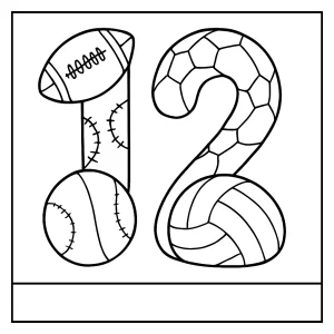 Omalovánka číslo 12 složeného ze sportovních míčů – coloring page pro děti