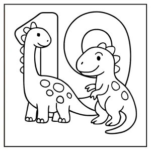 Omalovánka čísla 19 tvořeného dinosaury, obrázek k vybarvení zdarma pro děti