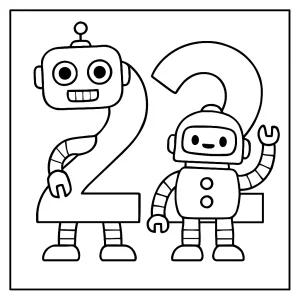 Omalovánka zdarma – číslo 22 tvořené roboty, omalovánka k vybarvení pro děti