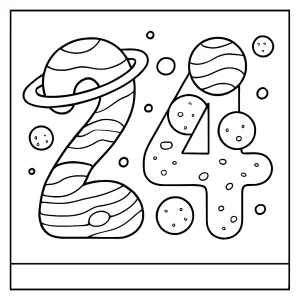 Omalovánka čísla 24 složeného z planet pro děti – coloring page ke stažení zdarma