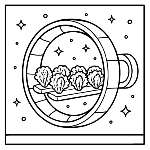 Omaľovánka vesmírny skleníkový prstenec so šalátom – coloring page pre deti