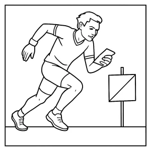 Omalovánka orientačního běžce v pohybu ke stažení zdarma, coloring page pro sportovní nadšence