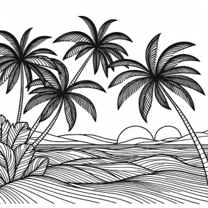 Palmy pri oceáne - omalovánka, coloring page s tropickou krajinou na vyfarbenie