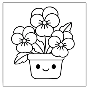 Kawaii maceška v květináči – omalovánka coloring page zdarma k vytištění pro děti
