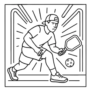 Pickleball sportovec pod neonovými světly – omalovánka ke stažení a vytištění zdarma